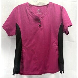Reina Womens Fushia/Black Scrub Top Size Medium